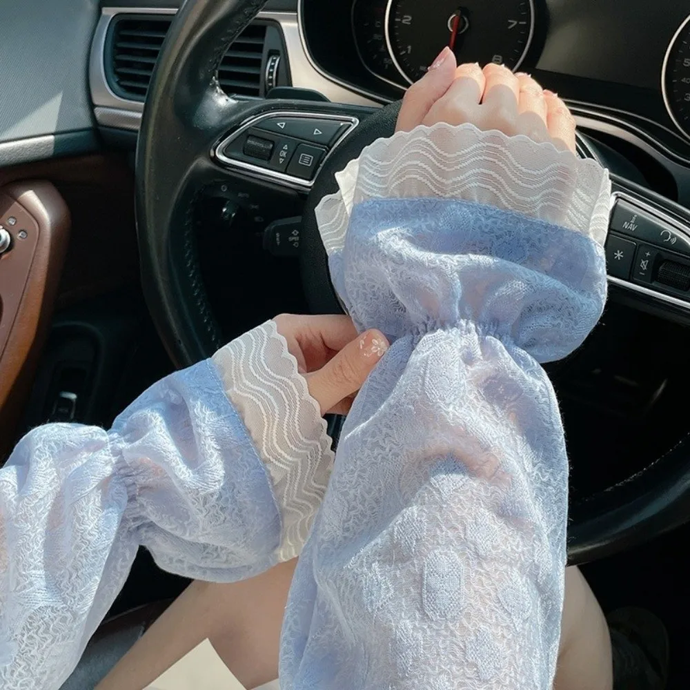 

Fashion Breathable Sun Sleeves Long Sun Protection Driving Gloves Anti-UV Loose Fit Floral Lace Gloves