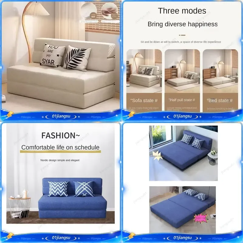 Folding Sofa Bed Dual Purpose Small Apartment Living Room Bedroom Tatami Rental House Lazy Sofa Accompanying Bed Anti Fall