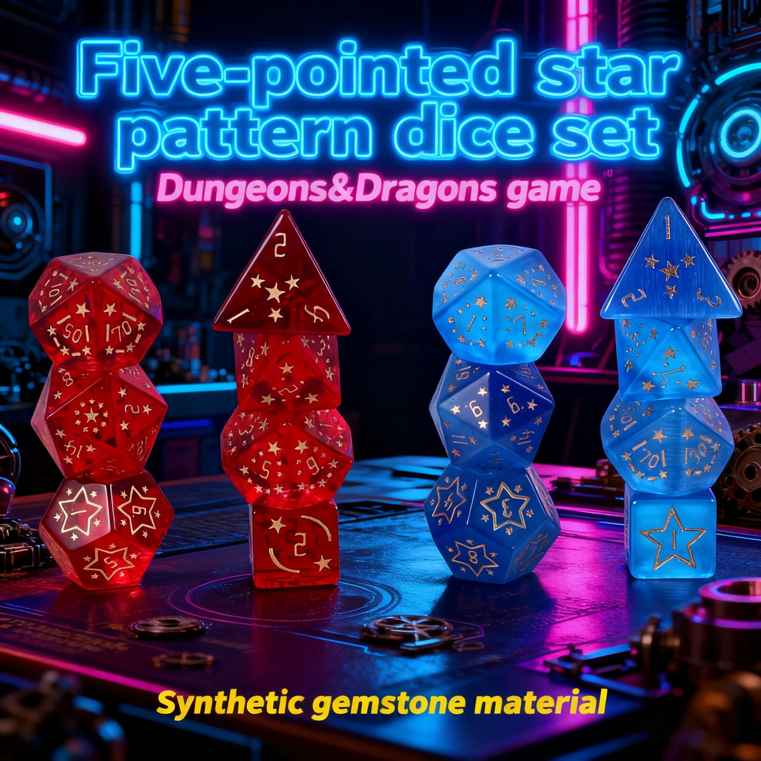 

Halloween Pentagram Pattern Gemstone Dice Set DND Board Game Adventure Polyhedron High-Quality Crystal Gemstone Dice Gift