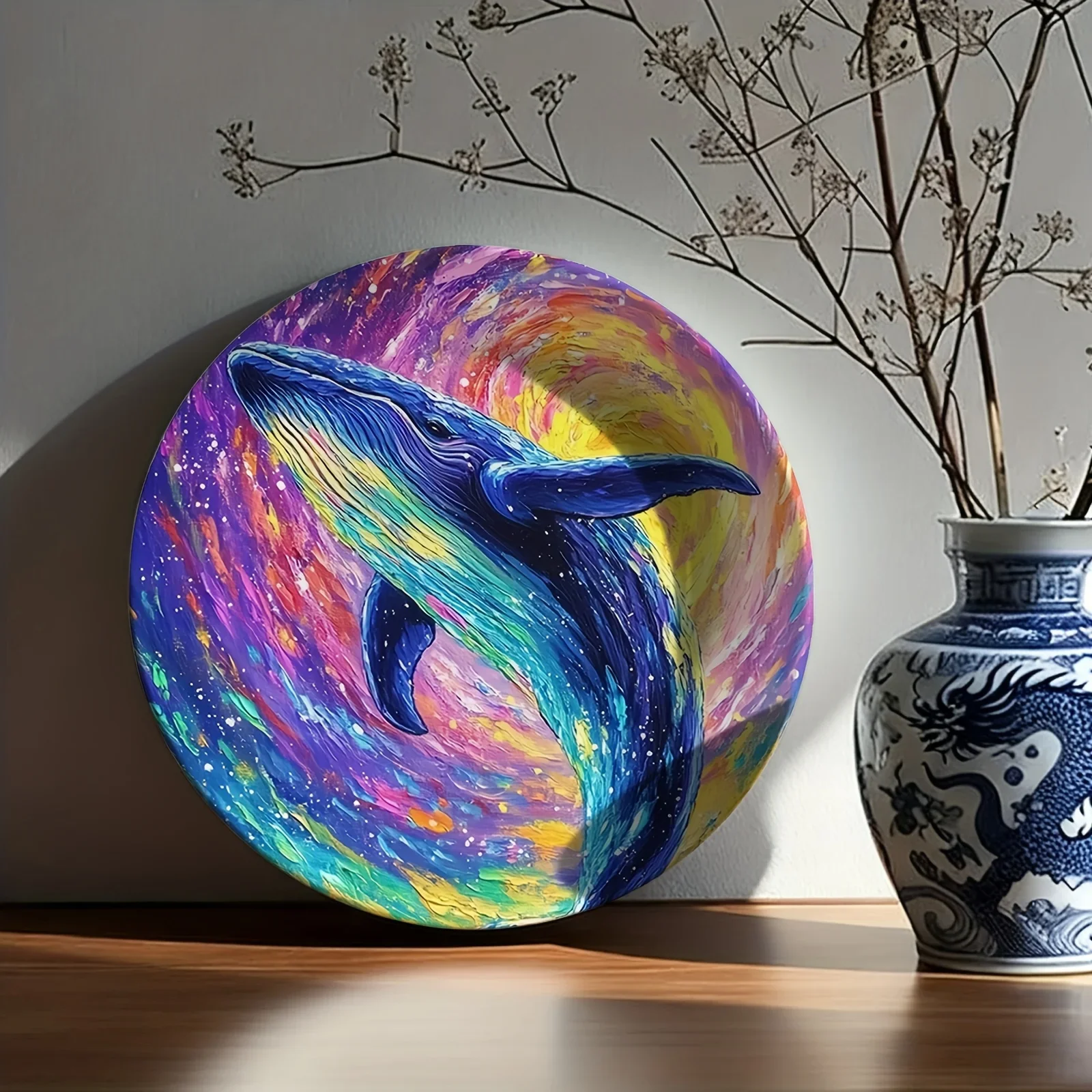 1pc Decorative Plate with Colorful Whale in Starry Sky, Non-Food Contact Ceramic Wall Art for Home, Living Room, Party &