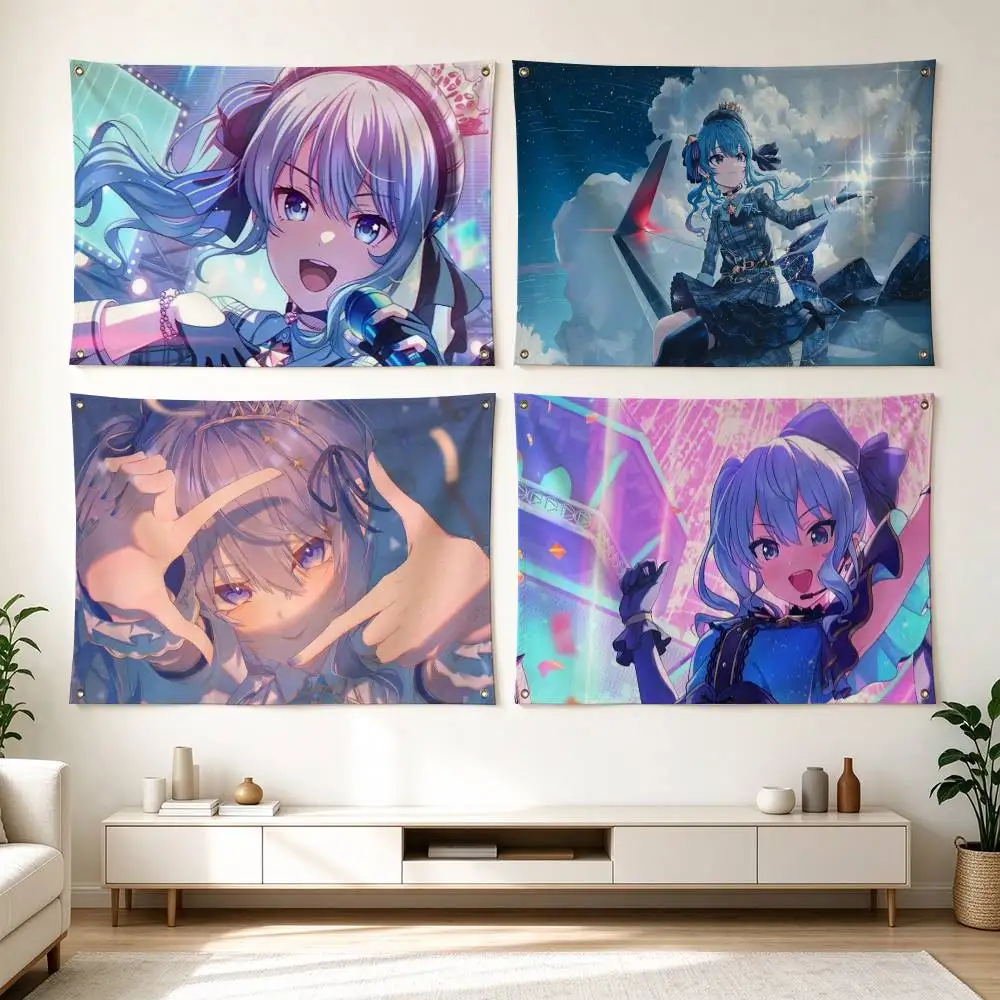 V-Virtual Idol H-Hoshimachi Suisei  Flags for Bedrooms Home Decor Items Outdoor Decors Garage Decoration Flaga