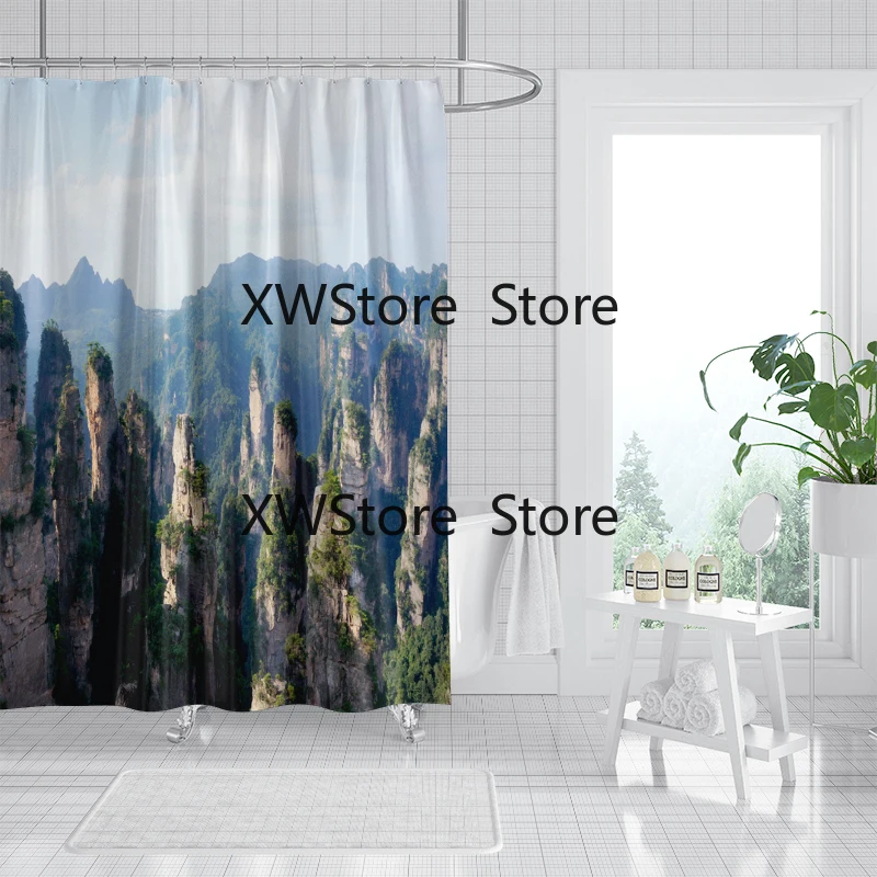 

Chinese Landscape Painting Shower Curtain Traditional Art Eco-Friendly Material Elevate Your Bathroom Style