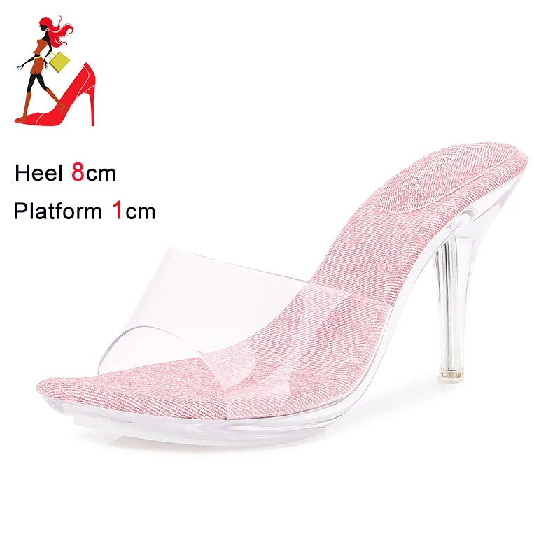 Summer 8CM Slippers For Woman Luxury Designer Transparent Heel Shoes Outdoor Non-slip Ladies Sandals Fashion Clear Jelly Shoes