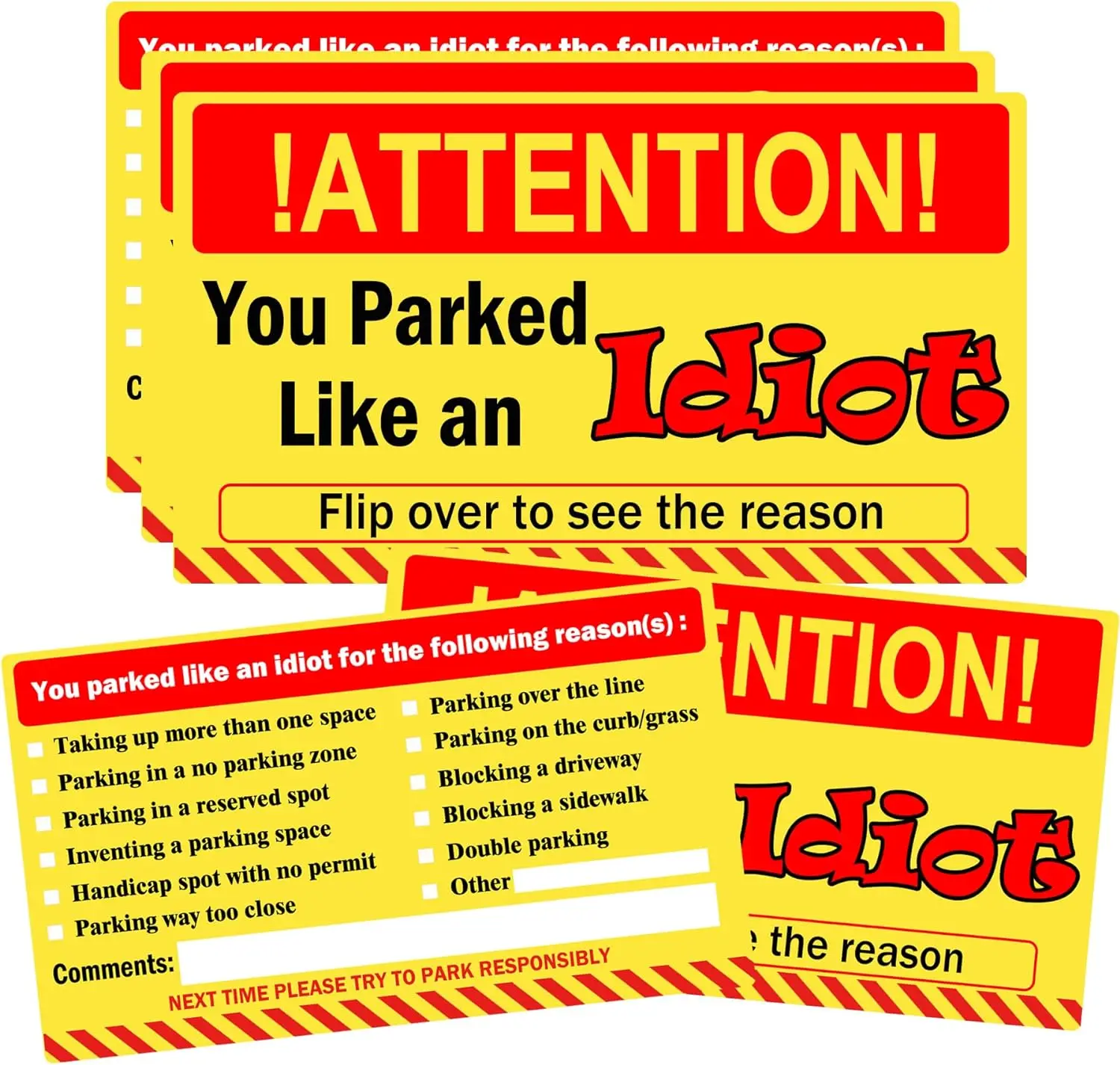 

3.5 * 2 inches You Parked Like an Idiot Business Cards Writable Both Sides Funny 50PCS Bad Parking Violation Cards