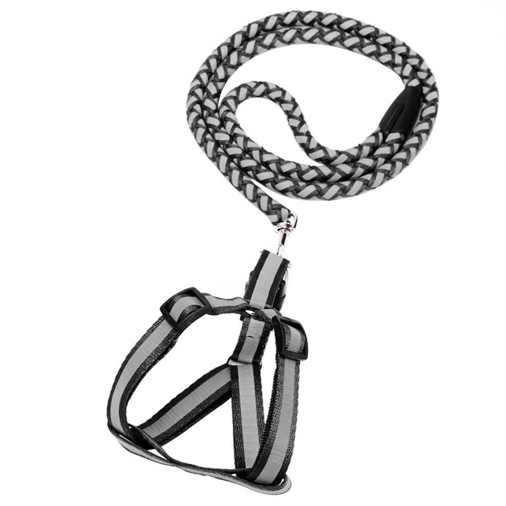 

Traction Rope for Puppy to Weave Black Harness with Lead Reflective Chest Leash