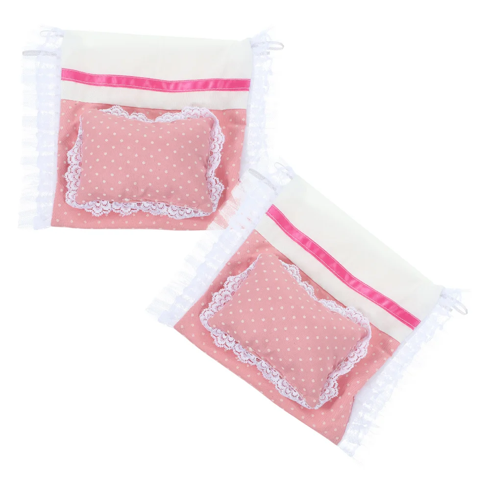 

2Sets Miniature Bedding Set with Quilt Pillow Sheet for Dollhouse Bedroom Pink Soft Comfortable Longlasting Kids Imaginative