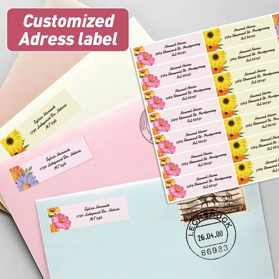 Customized Address Stickers for Wedding Invitations Envelope Labels Personalized Flora Design Removable Adhesive for Party