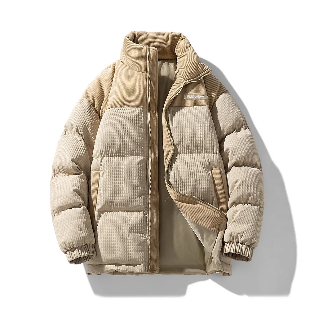 

Мужская зимняя теплая вельветовая куртка-пуховик, толстое стеганое хлопковое пальто с воротником-стойкой, повседневная уличная верхняя одежда