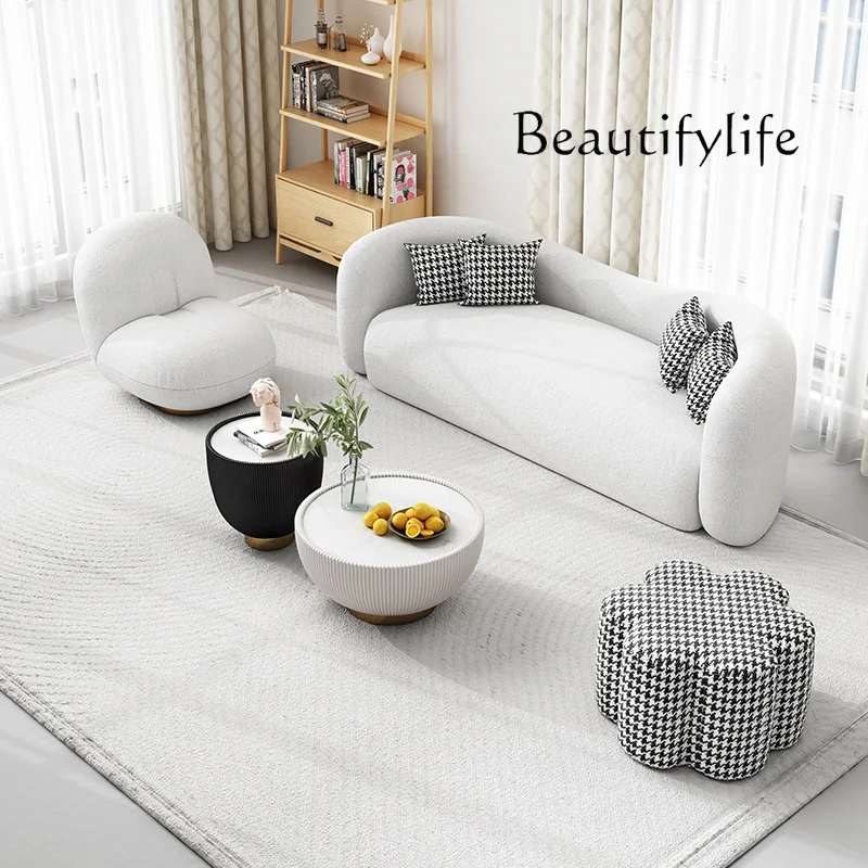 

Nordic small apartment living room lamb wool sofa ins wind curved sofa
