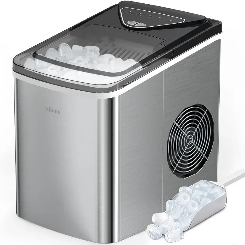 Ice Makers Countertop, 9 Cubes Ready in 6 Mins, 26lbs in 24Hrs, Self-Cleaning with Ice Scoop and Basket, 2 Sizes of Bullet Ice