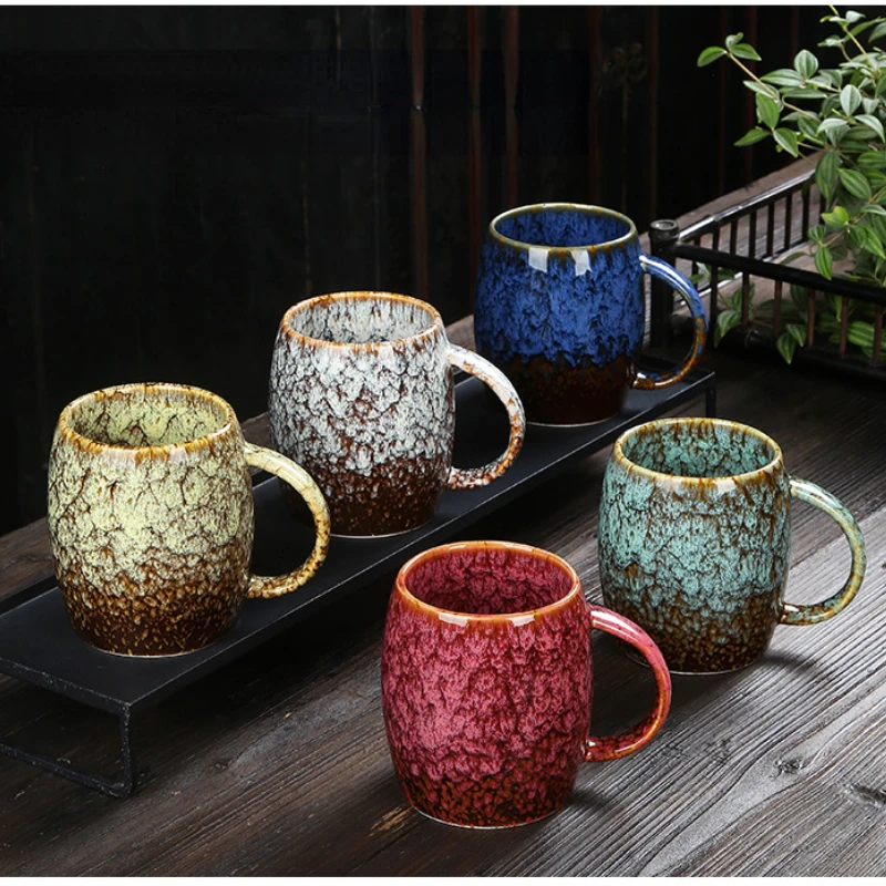 1pc 500ml Creative Japanese Style High-capacity Ceramic Kiln Transformation Mug Couple Cup Coffee Cup Water Cup