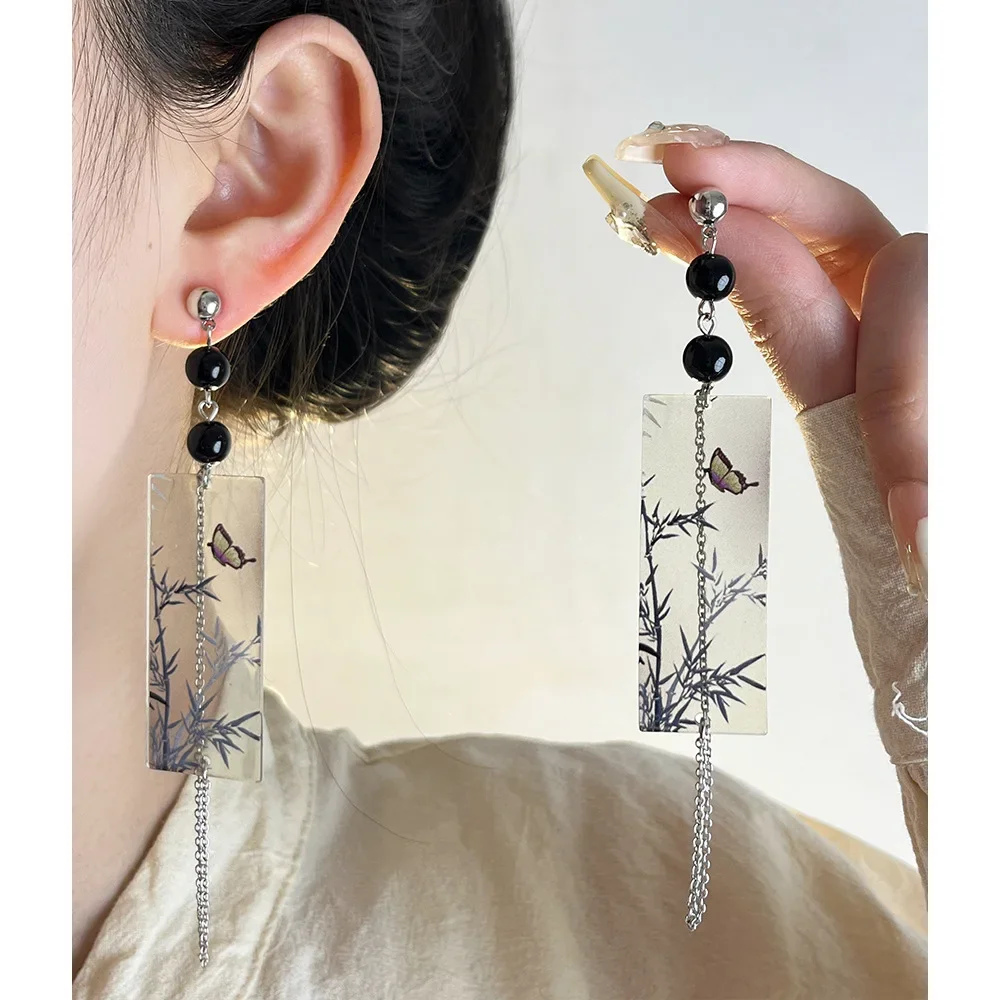 

Bamboo Shadow Butterfly Earrings For Women And Girls Chinese Calligraphy Long Tassel 2024 Eardrop Designer Jewelry Gift