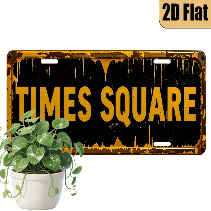 1pc Vintage New York City License Plate - Times Square Themed Decoration Only - Large 6x12 Inch (15x30cm) Retro Car Plate - Gara