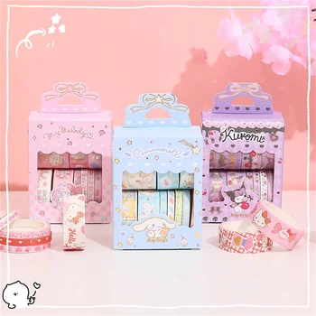 10 rouleau/boîte Sanrio Kuromi cannelle Meloyd ruban autocollant mignon dessin animé Hello Kitty manuel bricolage marquage à chaud autocollants enfants jouets
