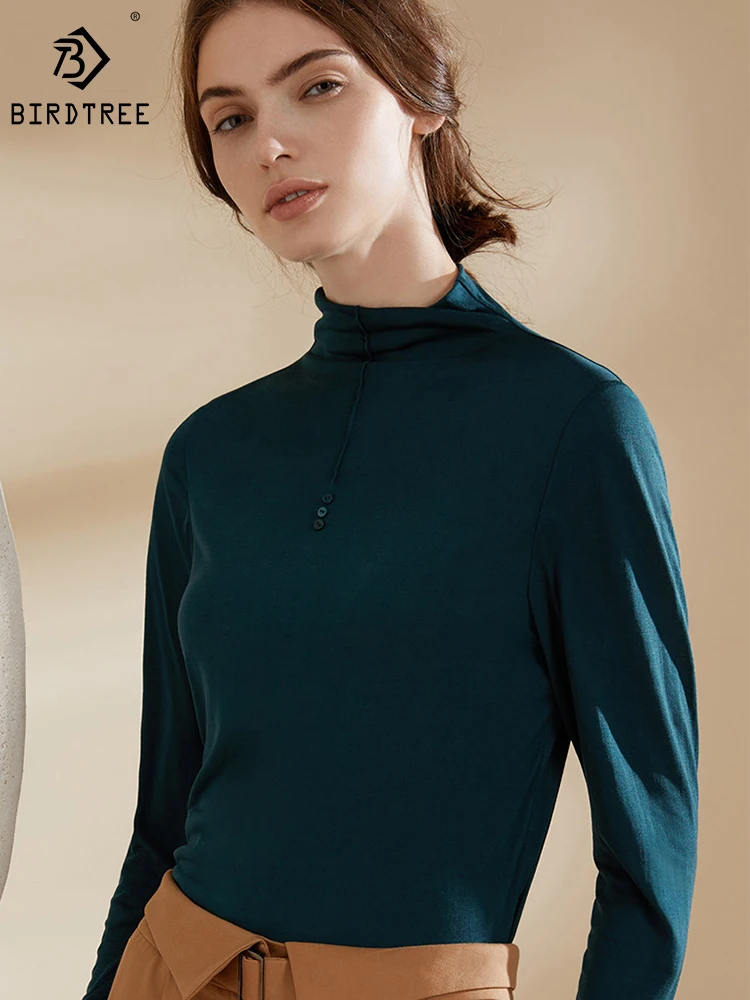 

BirdTree 100%Real Silk Base Layer,High Neck Solid Comfortable Warm,Simple Versatile Commute Base Layer,2024 Spring P42164QD