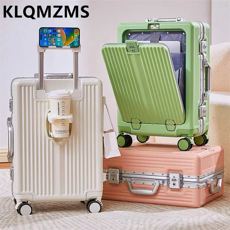 

KLQDZMS 20-дюймовый портативный чемодан из ABS+PC с молнией, высококачественный, с передним открытием, 24-дюймовый чемодан с алюминиевой рамой