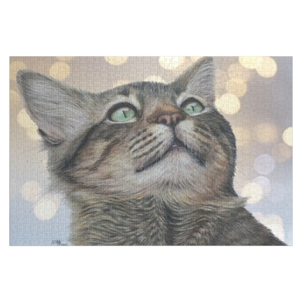 

Green eyes tabby cat cat lover Jigsaw Puzzle Custom With Photo Custom Wood Custom Gifts Wood Adults Puzzle