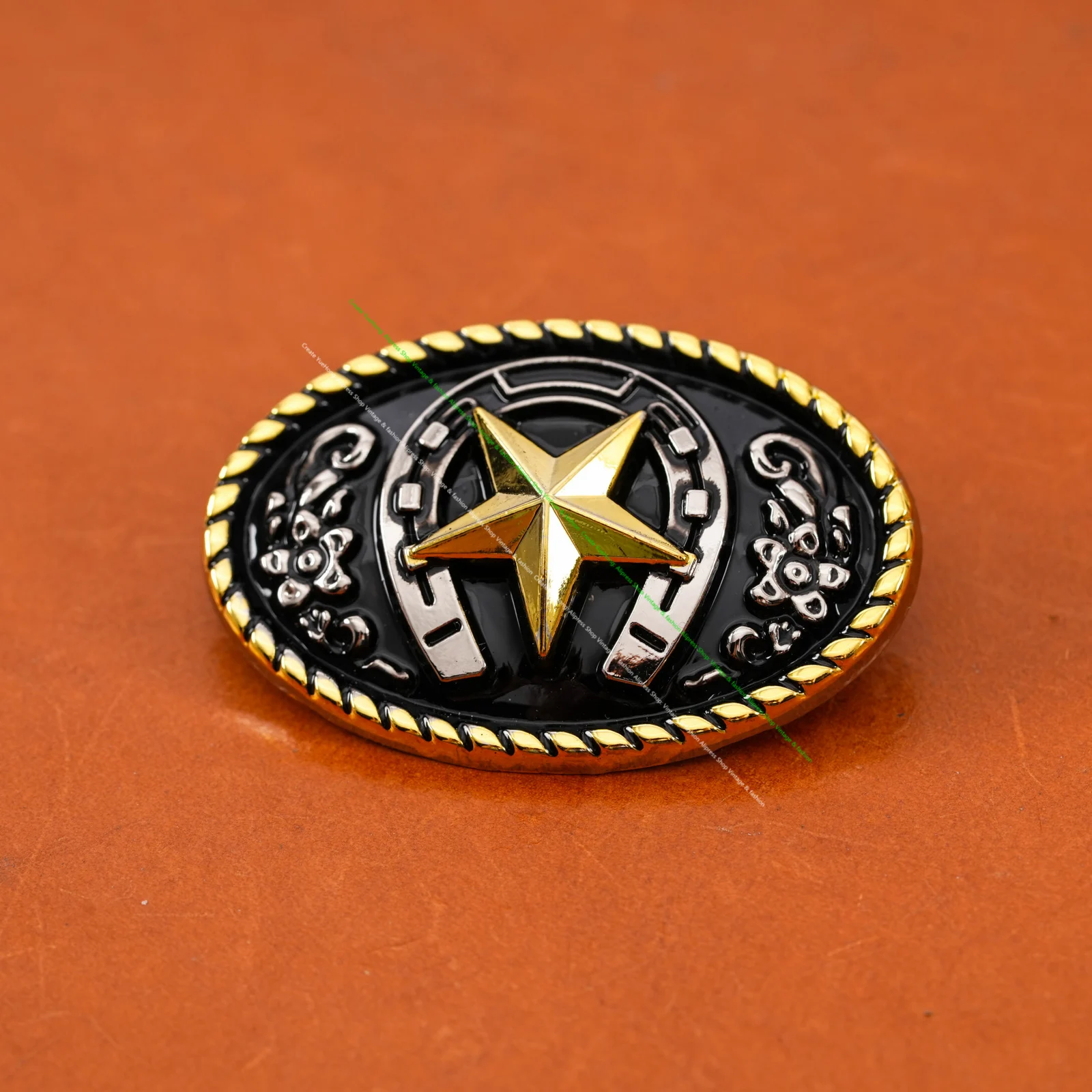 5PCS 45*30mm Western Texas Gold Silver COWBOY COWGIRL Horseshoes Ranger Star Saddles Bridle Decor CONCHOS