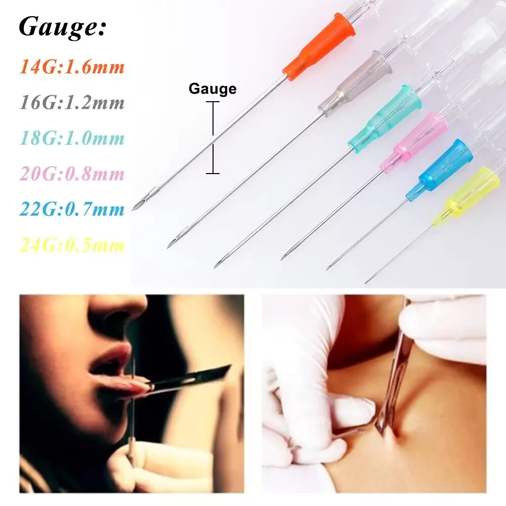 3/10/30/50pcs Disposable Piercing Needles I.V Catheter Tattoo Needles Sterilised Body Piercing Tool Ear Nose Needles 14G 16G 18G