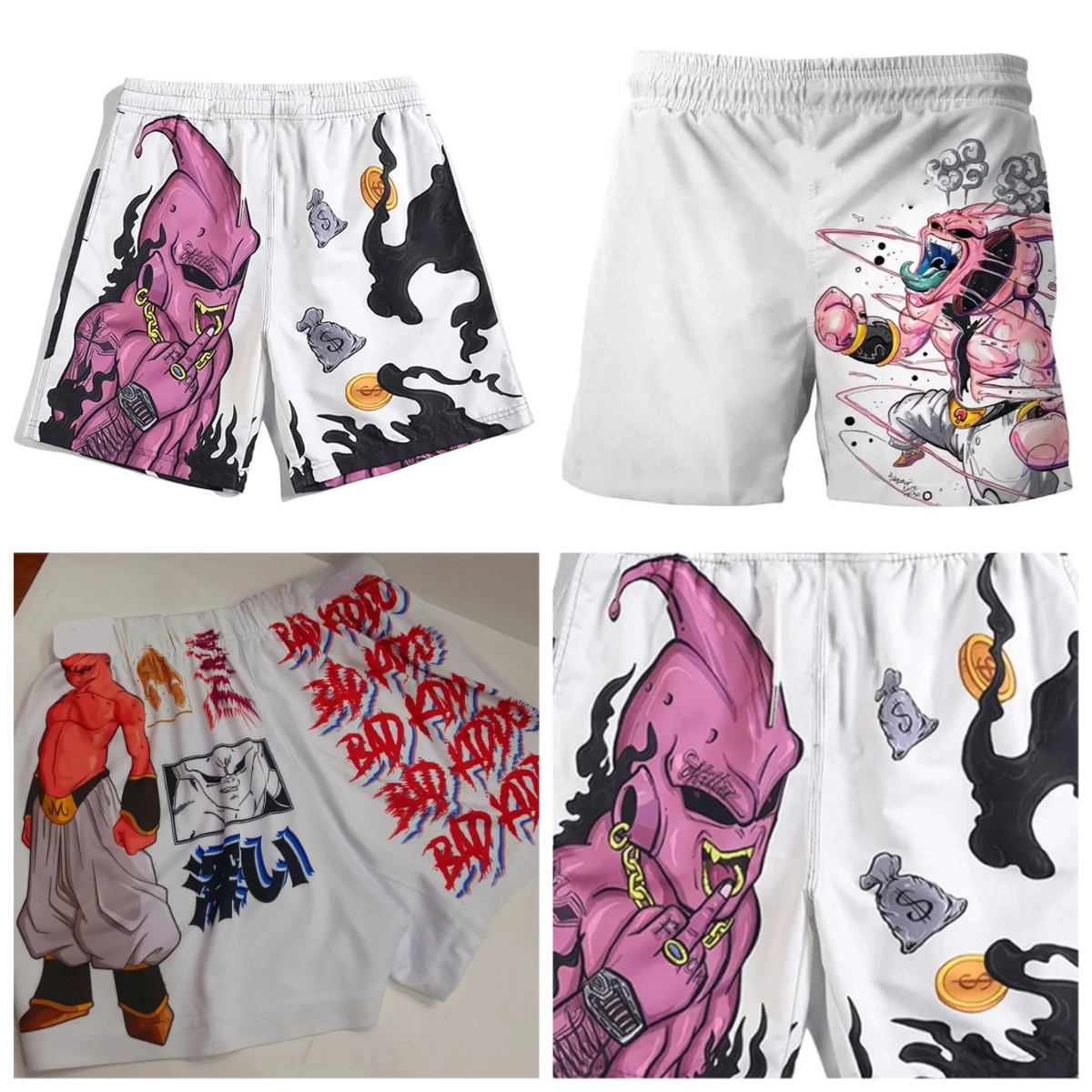Dragon Ball Majin Buu 3D-gedruckte, schnell trocknende Strand- und Urlaubsshorts für Erwachsene und Kinder, atmungsaktive Sportshorts