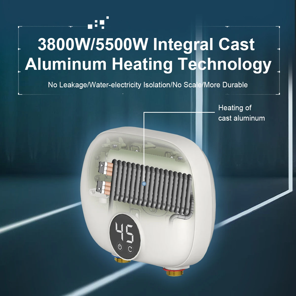 5500W Instant Water Heater Bathroom Kitchen Wall Mounted Electric Water Heater Tankless Water Heater 220V