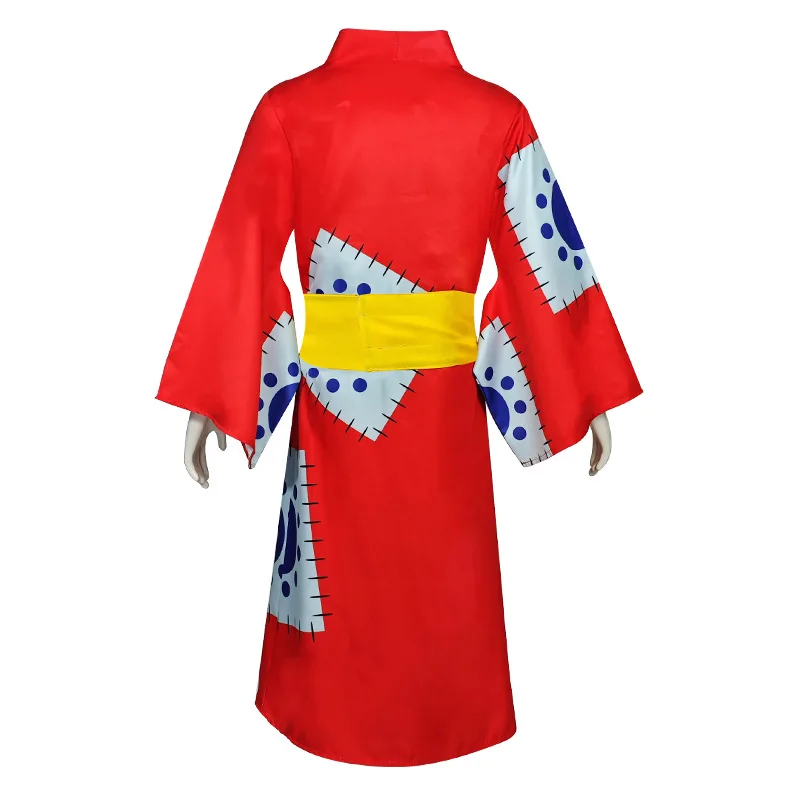 Luffy Cosplay Anime Monkey D Luffy Cosplay Costume Wano Country Kimono Wig Hat Red Kimono Halloween Costumes for Men Women view 5