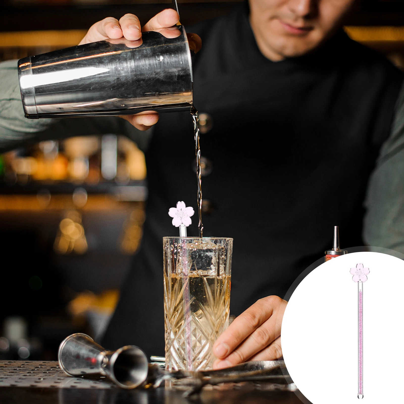 

Rosy Cocktail Stirrer Glass Stirring Rod Drink Mixer Bar Swizzle Sticks Travel Reusable