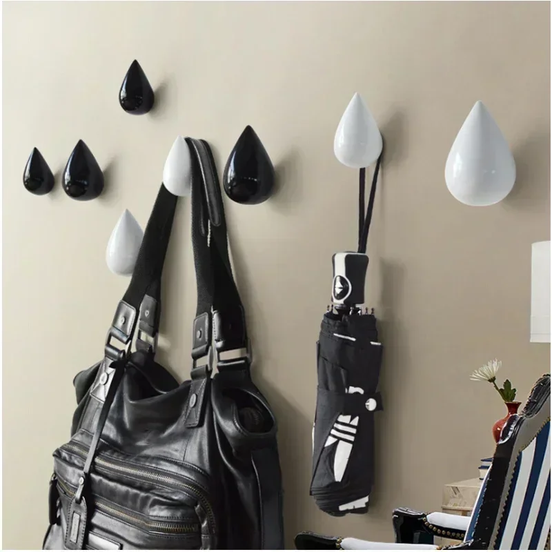 6PCS Water Droplets Hat Coat Bag Rack Wooden Hooks Wall Decoration Crafts Home Door Bedroom Clothes Wall Hanger Ornaments Mural