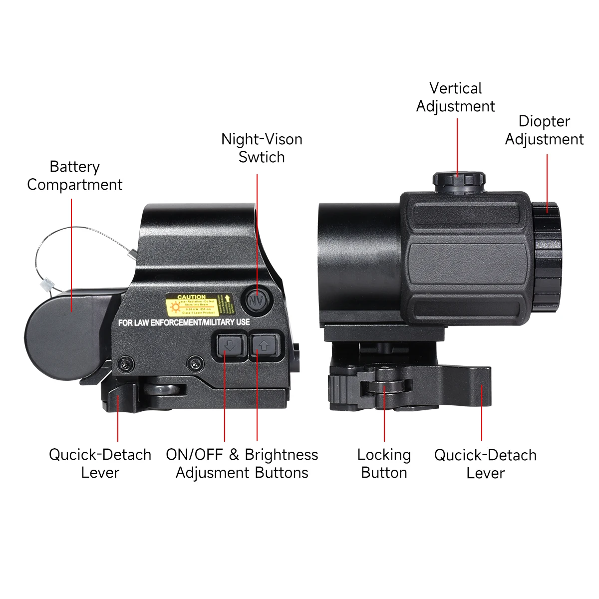 558 Red Dot Hologram Sight G43 G45 Magnifier Tactical Combo with Side Quick Detachable Mount for Hunting Accessories - view 5