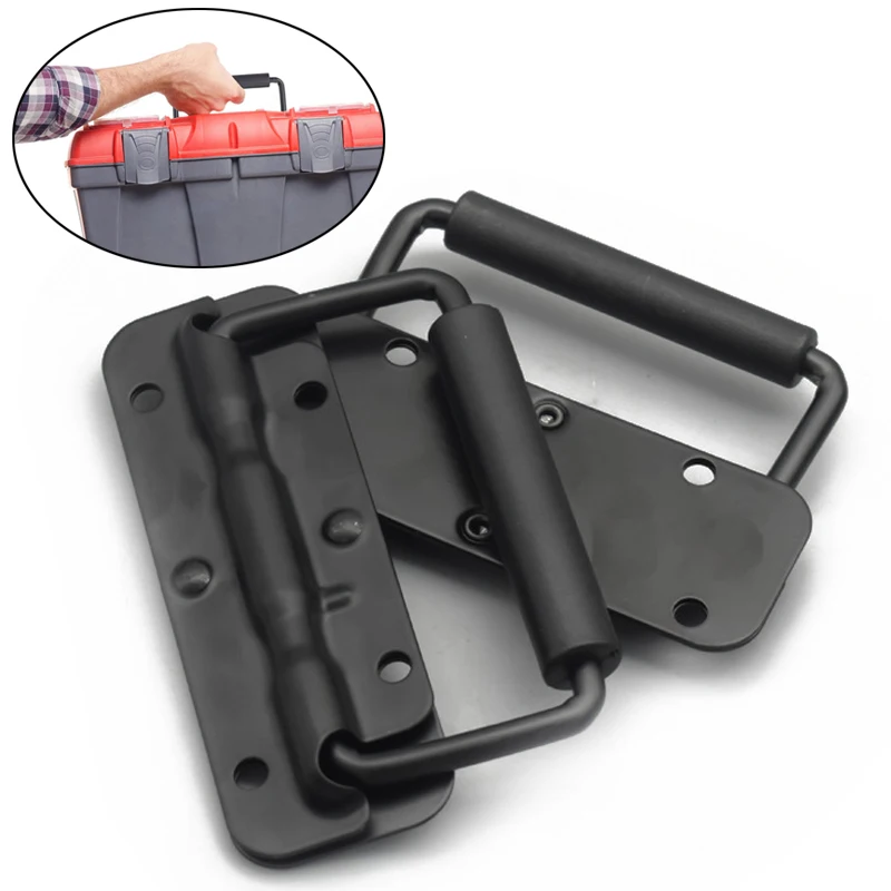 Iron Material Spring Handle Black Luggage Spring Handle Folding HandleTool Box Movable Ring Industrial Equipment Cabinet 3 Size