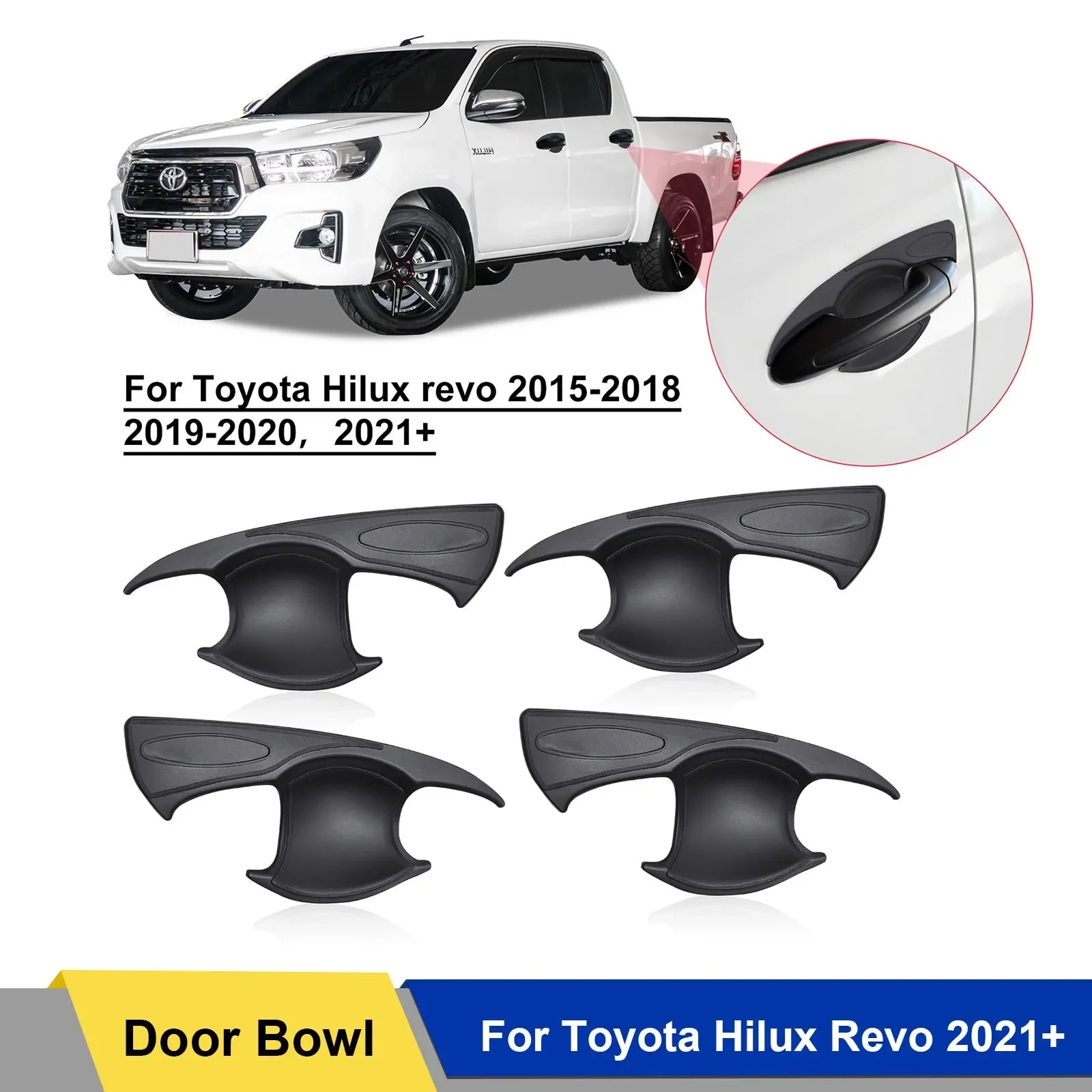 

Matte Black 1 SET Door Handle Bowl Cup Insert Cover Trim Guard For Toyota Hilux Revo 2021 2022 2023 2024