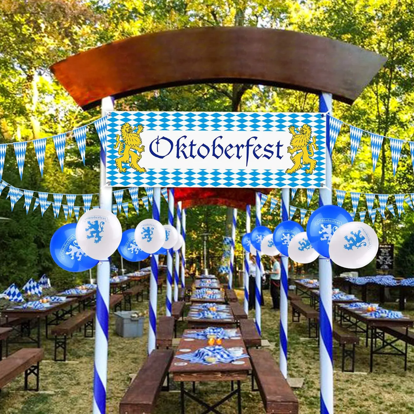 EOODLOVE Bavarian Blue and White Lozenge Flag 20pcs/set Bavarian Oktoberfest Flag Indoor and Outdoor Decorative Flag