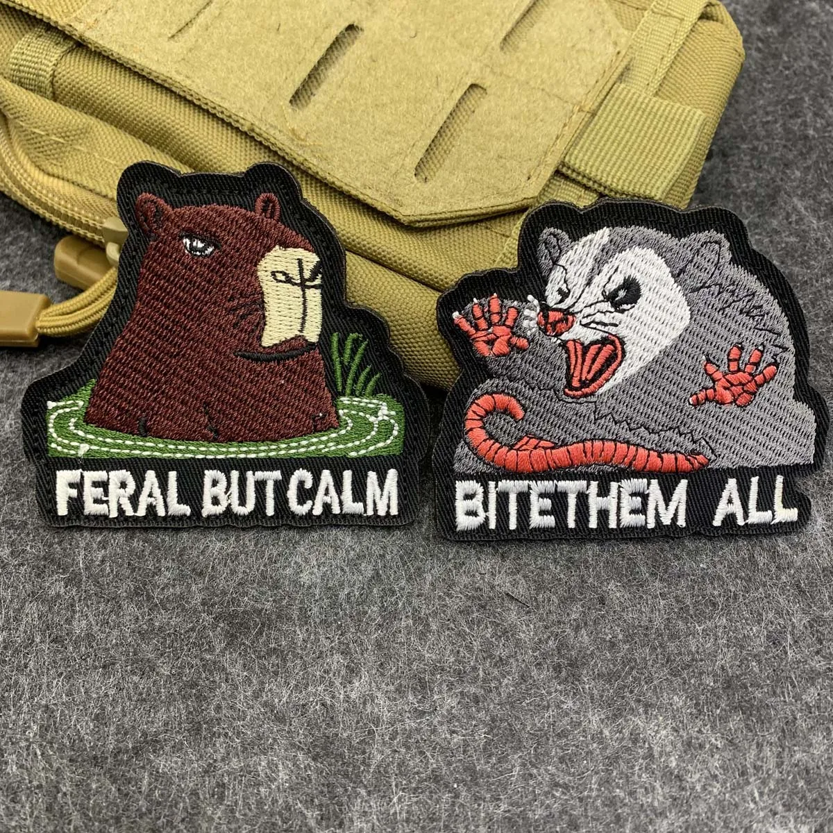 Funny Meme Animal Embroidered Morale Patch Set, Capybara Opossum Hook & Loop Badge for Backpack Vest Cap, Outdoor Gear