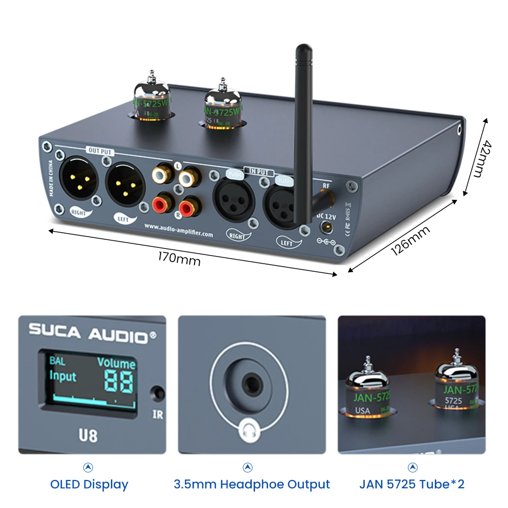 SUCA AUDIO U8 Bluetooth Amplifier QCC5125 CS4344 HIFI Tube Power Amplifier Front Stage APT-X LCAD RCA XLR Headphone Amplifier