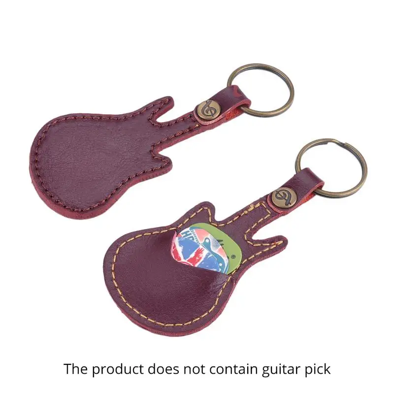 Guitar Pick Holder Leather Plectrum Case Bag Keychain Guitar Shape Guitar Picks String Instrument Accessories Excluding Pick