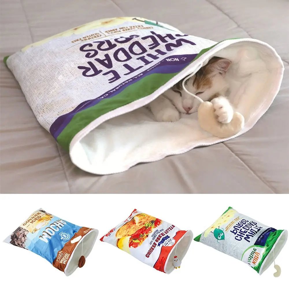 New 360°wrap Crinkle Cat Sack with Plush Ball Save Space Sleeping Bag Nest Foldable Cat Bed Cave Winter