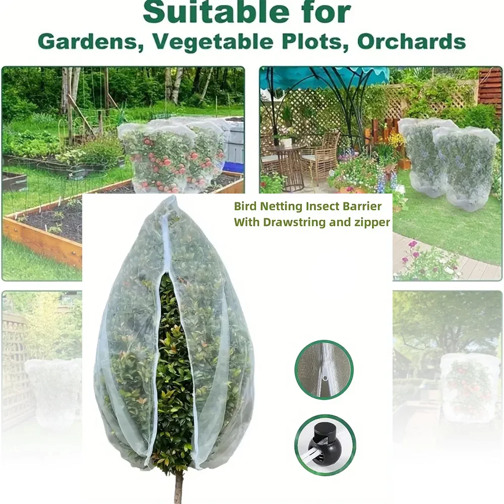 Extra-Thick Garden Netting With Drawstring & Zipper-Insect &Bird Protection For Fruits,Citrus,Flowers Pe Material Insect Netting