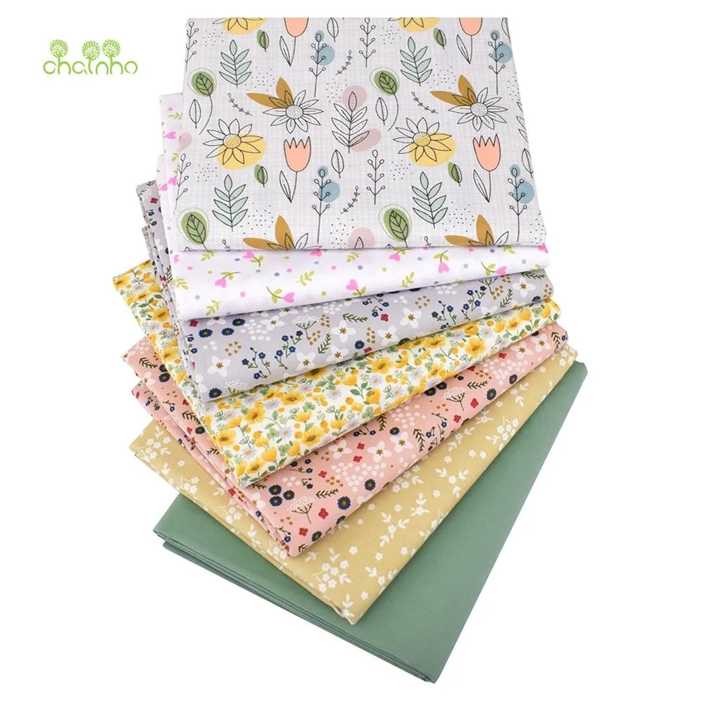 Chainho,Printed Twill Weave Cotton Fabric,Patchwork Cloth,DIY Sewing Quilting Material,Floral Series,7 Designs,2 Sizes,15C75