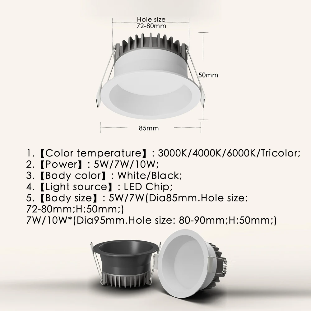 Recessed Anti-glare LED COB Downlight Narrow Border Downlight Living Room Spotlight 5W 7W Black White Minimalist Indoor Lighting