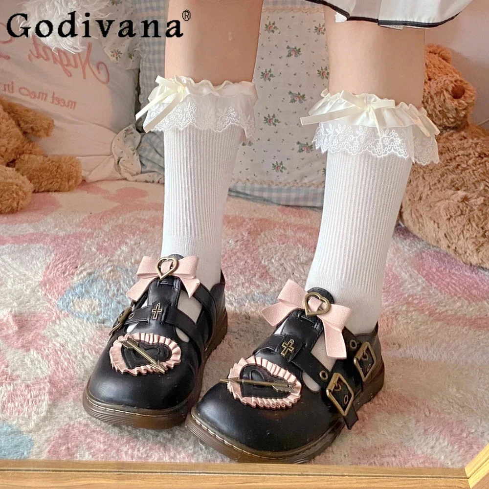 

Sweet Cute Comfortable Chunky Platform Pumps Lolita Jk Uniform Shoes Low Heel Black Summer Heels