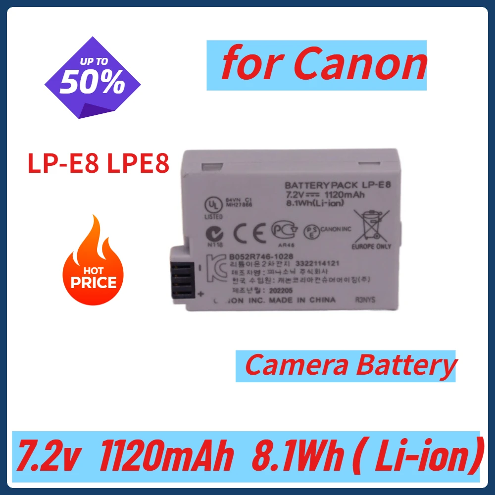 

LP-E8 LPE8 1120mah Camera Battery for Canon EOS 550D 600D 650D 700D Kiss X4 X5 X6i X7i Rebel T2i T3i T4i T5i LC-E8E