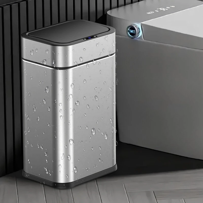 

Large Capacity Stainless Steel Sensor Trash Can, Public Area Motion Sensor Waste Bin, Mobile Floor Garbage Container
