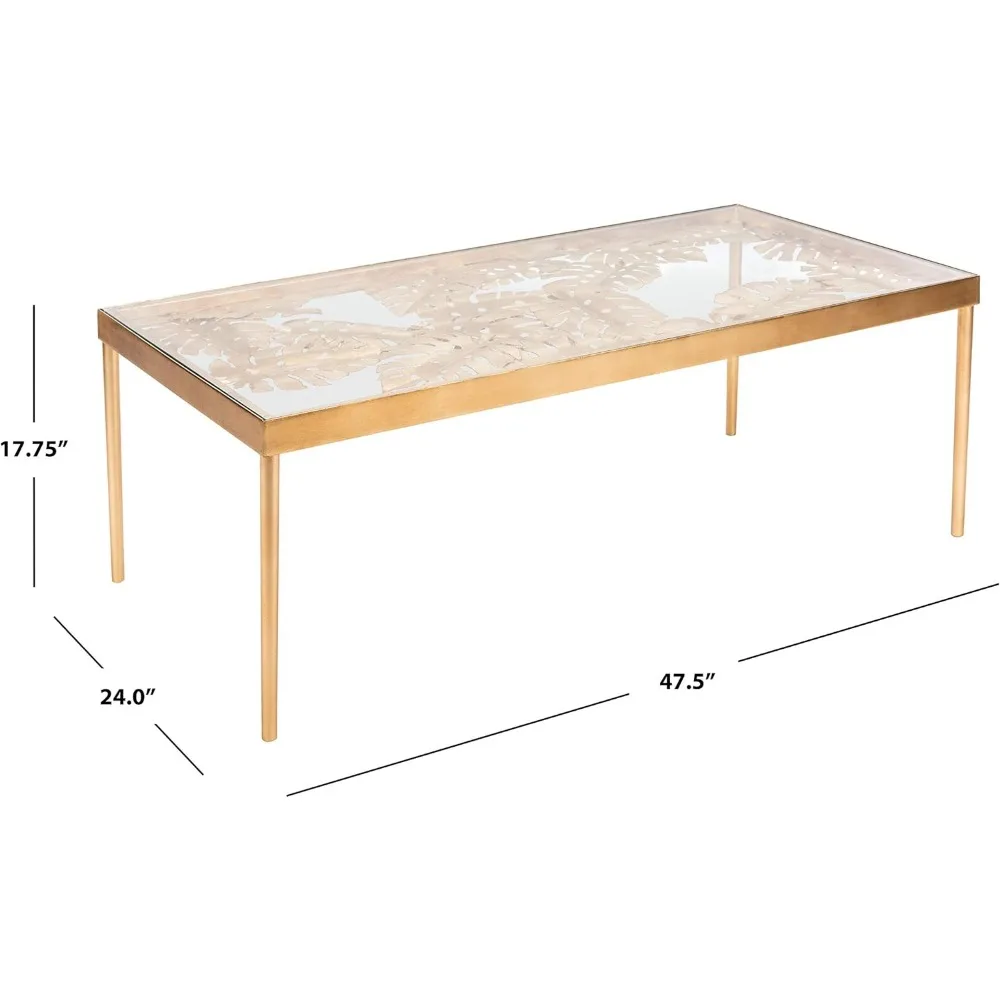 가정용 Leilani 금박 팜 리프 유리 탑 커피 테이블