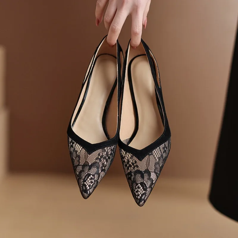 Comemore 2024 New Spring Summer Lace Hollow Mesh Pointed High Heels Female Sexy Shallow Mouth Ladies Dress Shoes Heeled Pumps