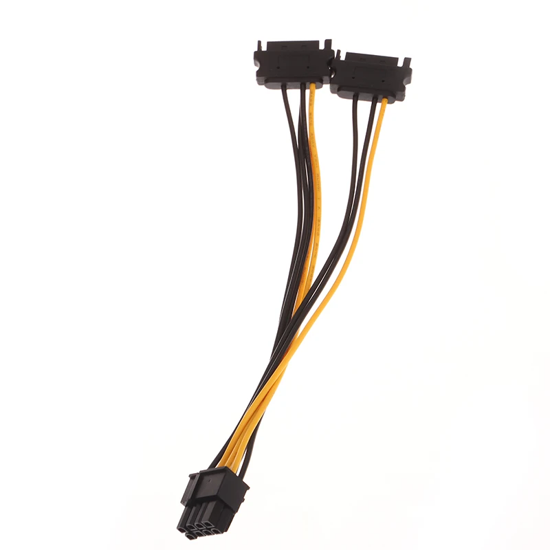 1PC Power Supply Cable Dual 15Pin SATA Male To PCIe 8Pin Male PCI Express PCI-E Video Card Splitter Adapter