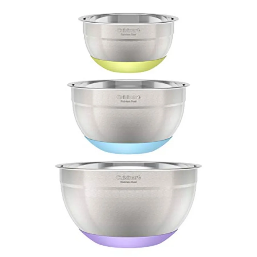 

Kitchen stainless steel mixing bowls set 1.5qt, 3qt, 5qt with nonslip base durable, silver, stackable and dishwasher safe for b