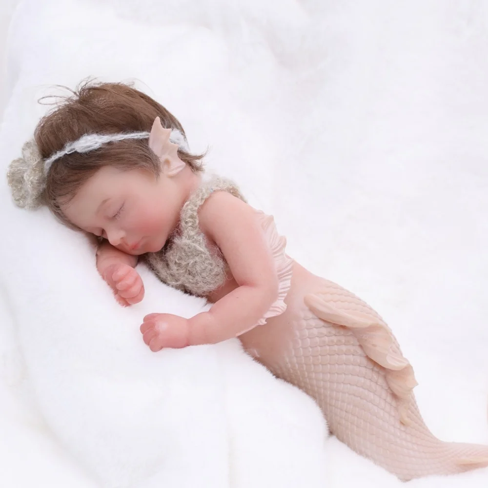 

Cloveray 12-дюймовая реалистичная силиконовая кукла всего тела, мягкая однотонная силиконовая кукла «Спящая русалка», высококачественный оригинальный художественный подарок