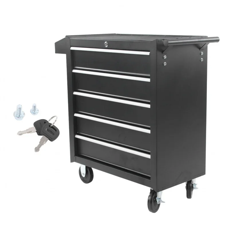 Rolling Tool Chest, 5- Drawer Rolling Tool Box With Interlock System And Wheels For Garage, Warehouse, Workshop