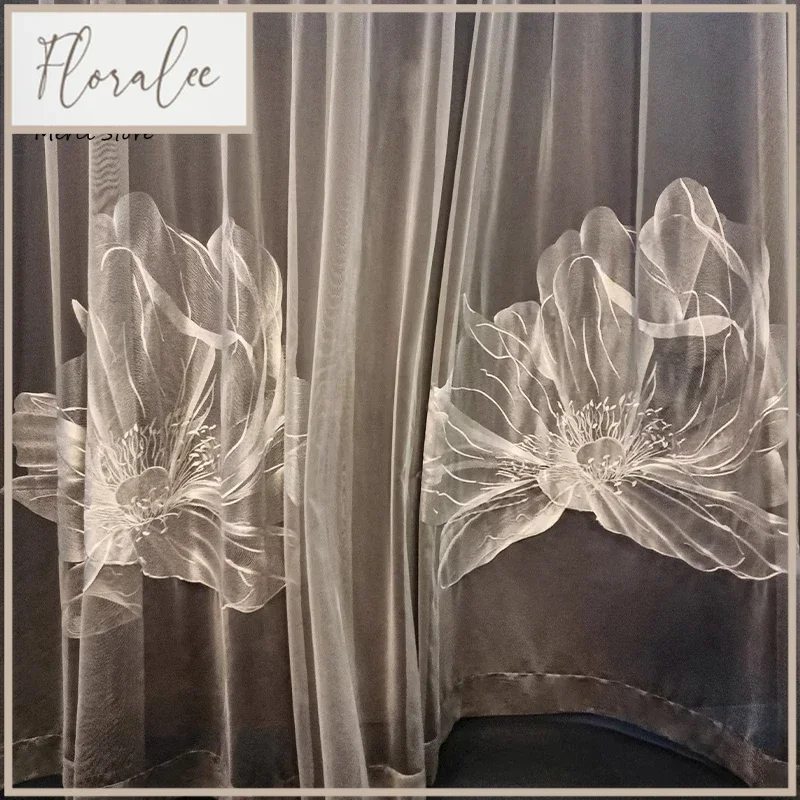 Modern Luxury Embroidery Sheer Curtains Custom Made For Living Room French American European Style Villa Decor Voile Drapes
