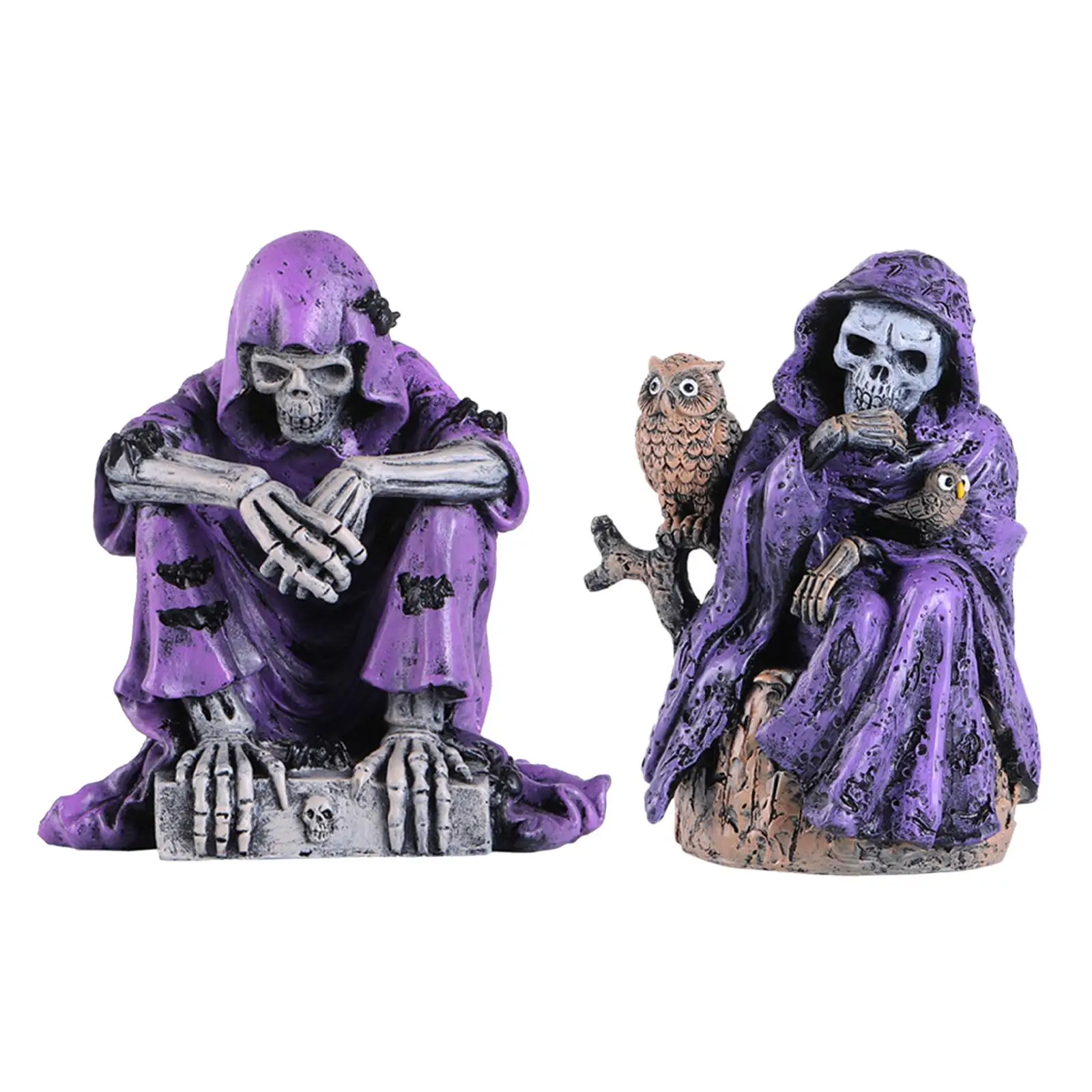 

Halloween Skeleton Decoration Purple Cape Easy to Use Ornament Skeleton Statue for Indoor Outdoor Home Table Party Bookshelf